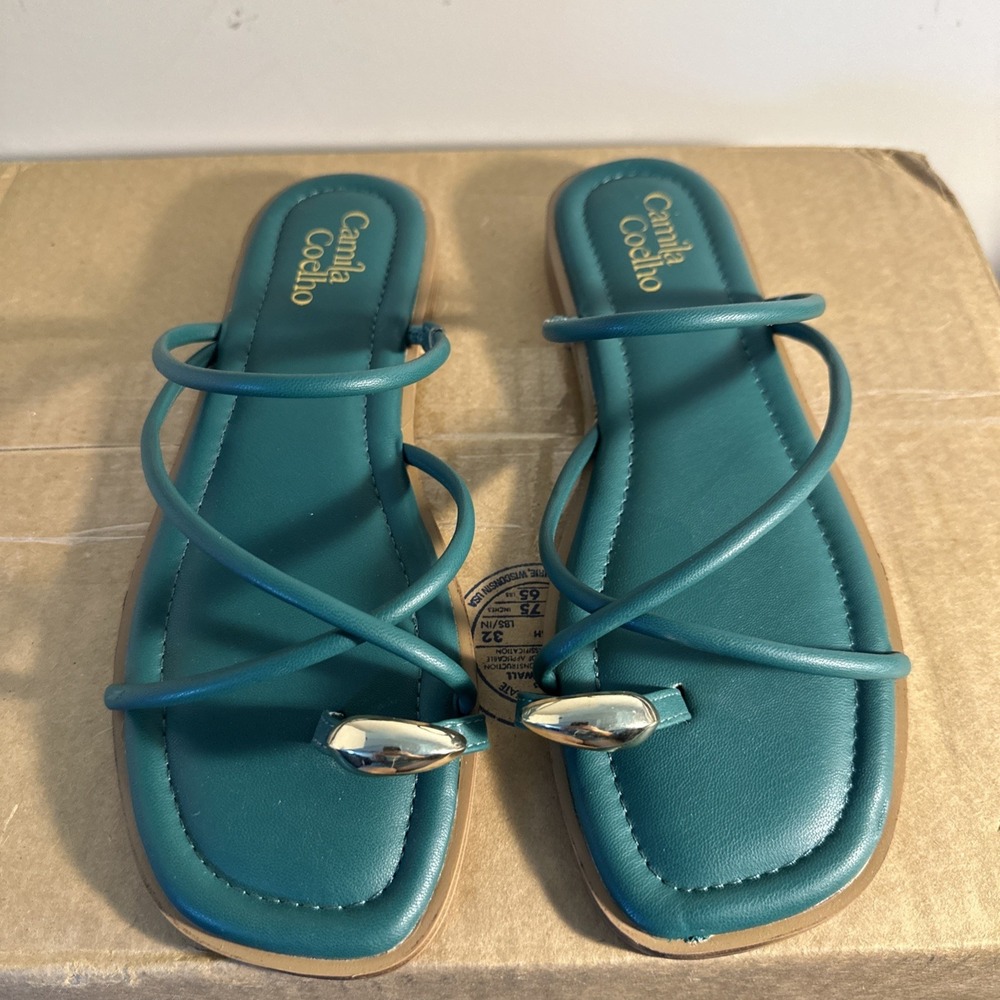 Camila Coelho Women Size 9.5 Venue Strappy Toe Ring Flat Sandals Green - Picture 4 of 14